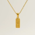 Gold stainless steel square pendant necklace featuring matte finish embossed letter Y - Letter Y