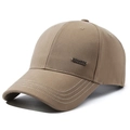 Khaki cotton baseball cap for men with Narason metal badge and triple stitched brim - Adjustable / Deep Beige