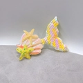 Detailed view of pink and yellow sequined mermaid tail hair clip with starfish and shell - Yellow Multi Mermaid