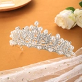 Detail of baroque bridal crown with white pearls and rhinestones on silver base - No.17 Silver (White Stone)
