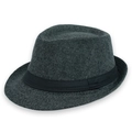 Dettaglio del cappello fedora grigio a quadri con fascia decorativa nera in tessuto - Taglia Unica 58cm Circonferenza / Griglia a Croce Sottile Grigio Scuro