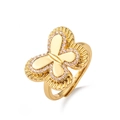 Adjustable 18K gold plated butterfly ring with sparkling zircon stones on white background - Golden Butterfly 07
