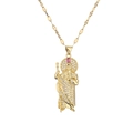 18K gold plated necklace with saint pendant featuring clear cubic zirconia and pink gem - Gold-St. Jude Pink Stone