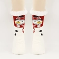 Chaussettes de Noël thermiques avec motif bonhomme de neige et doublure polaire rouge - Taille unique / Bonhomme de Neige Blanc
