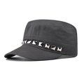 Side view of a dark grey cadet army cap with square metal studs on a canvas fabric - Adjustable / Gray
