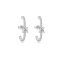 S925 sterling silver C-shape stud earrings with square-cut clear cubic zirconia stones - 925 Silver / Platinum (White Stone)