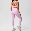 Conjunto de top deportivo rosa con espalda cruzada y leggings de yoga de tiro alto - S / Top Y Pantalón / Rosa Sakura