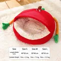 Plush apple-shaped red pet bed for cats and dogs, available in S, M, and L sizes - Lychee/Dragon Fruit Semi-enclosed Bed