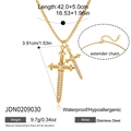 Diagramme détaillé d'un collier pendentif épée croisée en acier inoxydable doré - Style Forme d'Épée (JDN0209030)