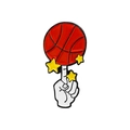 Épinglette en émail dessin animé montrant un ballon de basket tournant sur un doigt - Basket Tournant sur Doigt-Étoiles