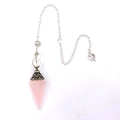 Pink rose quartz crystal dowsing pendulum with vintage silver engraved cap and chain - Pink