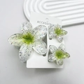 3-piece set of gradient green plumeria flower hair claws with sparkling glitter - White Base With Green Core Powder Filling Kit (including Card)