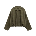 Deep green faux suede bomber jacket with turn-down collar and oversized batwing sleeves - S / Army Green