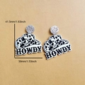 Acrylic cow print cowboy hat earrings with Howdy lettering and silver glitter stud - HOWDY Cow Print Hat