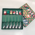 Christmas stainless steel spoon set with 6 cartoon figures in a green gift box - Silver - Figure D All Spoons 6pcs Xmas Green Box