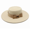 Eleganter cremeweißer Wollhut mit goldenem Band und einer Schleife mit M-Buchstabe - M (56-58cm) / Beige