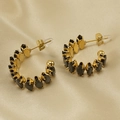 Orecchini in acciaio placcato oro 18K con pietre nere taglio marquise su seta - Taglio Marquise Nero (370-Nero)