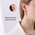 Silver detachable double chain earrings in titanium steel with dual-wear styling - Silver Color Detachable Earrings / Silver