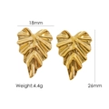 Golden leaf stud earrings in stainless steel with realistic texture, 26mm height - Gold