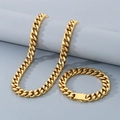 Polished gold-plated Miami Cuban link necklace and bracelet set with box clasp - 12mm Bracelet (21cm) / Gold