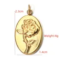 Oval gold-plated rose flower pendant in embossed finish for jewelry making - BXGPJ090-Oval Rose Relief Pendant