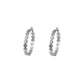 Silver metal C-shaped hoop earrings featuring embossed daisy flower patterns - Daisy Hollow Out / Silver