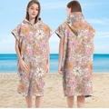 Microfiber hooded beach poncho with retro floral pattern and front zipper closure - Sleeveless Zipper Style - Dense Floral