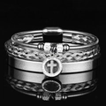 3-piece stainless steel bracelet set with cross pendant and Spanish Lord's Prayer engraving - Silver Set A