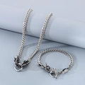 Conjunto de collar y pulsera de cadena de hueso de dragón en acero inoxidable plateado - Estilo A / Color acero
