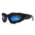 Avantgarde schwarze strukturierte Sonnenbrille mit blau verspiegelten Gläsern - Schwarzer Rahmen Blaue Gläser