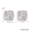 Silver woven U-shaped geometric stud earrings made of high-quality titanium steel - Small Square Woven Studs / Steel