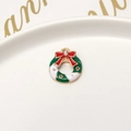 Christmas wreath alloy pendant with red bow and green enamel finish for DIY jewelry - 25# Christmas Wreath (15*18mm)