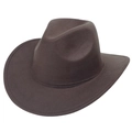 Close-up of a dark brown wool felt cowboy hat with fine stitching and textured finish - Coffee