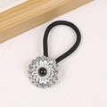 Western cowboy style black elastic hair tie with silver pumpkin flower and black gemstone - Silver Flower-Black