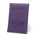 Purple faux leather passport cover featuring world map design and passport lettering - Passport Cover / Purple