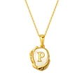 Titanium steel gold-plated necklace featuring a shell-inlaid pendant with letter P - Letter P