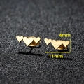 Three-heart gold stainless steel stud earrings measuring 11mm in length and 4mm in width - 099 Triple Heart / Gold