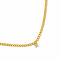 Close-up of 18k gold plated Cuban chain necklace featuring a single zircon pendant - White