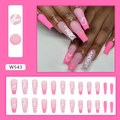 Lange ballet kunstnagels in roze met glitters, witte hartjes en XO-belettering - Mode Ballerina Roze Verloop Hart Stijl (W543)