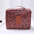 Portable leopard print travel makeup bag with durable handle and waterproof fabric - Pink Leopard