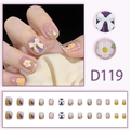 Short press-on nails with lavender sunflowers, white bows and gold foil glitter accents - D119 (Glue Type)