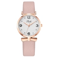Pink faux leather women's watch with rose gold case and sparkling rhinestone markers - Pink