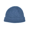 Detail of dark blue knit beanie showing ribbed texture and soft wool blend fibers - Adjustable / Dark Blue