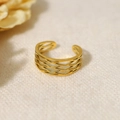 Anello aperto vintage francese placcato oro 18K con trama intrecciata geometrica vuota - Intreccio Geometrico Cavo (SC23072903)