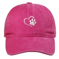 Pink washed baseball cap with embroidered white heart and paw print for pet lovers - Adjustable / Rose Red