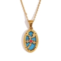 18K gold plated stainless steel Tarot The Lovers oval pendant necklace in blue - Oval Tarot - The Lovers / Gold