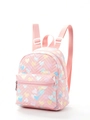 Pink quilted mini backpack with colorful heart print and adjustable shoulder straps - Pink Heart