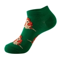 Dark green men's cotton ankle socks featuring retro cartoon dog pattern with ribbed cuffs - Dark Green Hound