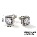Square silver stud earrings with round cubic zirconia and 0.9cm halo setting - White K White Diamond