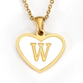 Golden heart pendant necklace with white enamel and capital letter W in the center - Letter W - Gold Heart White Shell